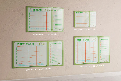 Memobord van glas met print inclusief neodymium magneten Dieetplan en boodschappenlijst