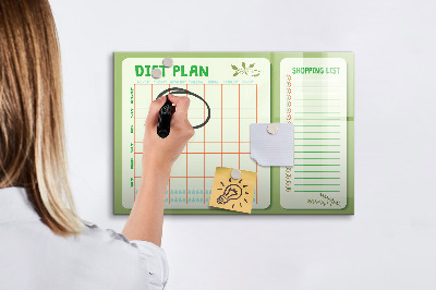Memobord van glas met print inclusief neodymium magneten Dieetplan en boodschappenlijst