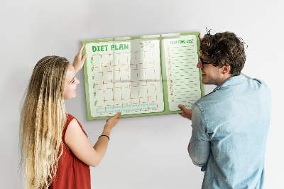 Memobord van glas met print inclusief neodymium magneten Dieetplan en boodschappenlijst