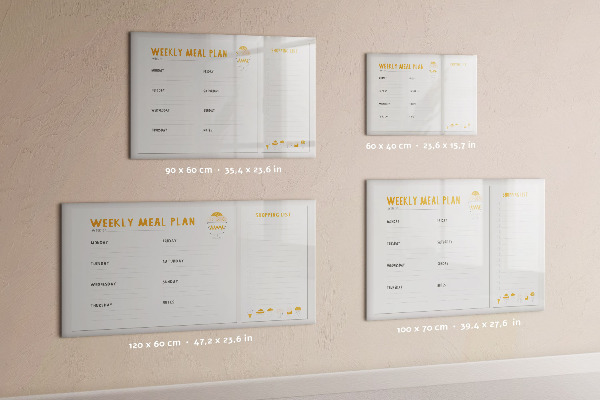 Decoratief glazen wandbord beschrijfbaar en magnetisch Maaltijdplan voor de week