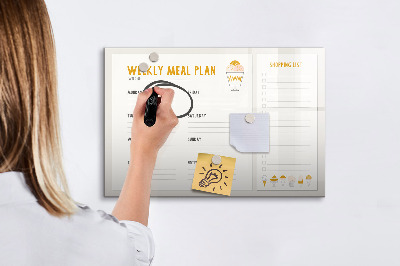 Decoratief glazen wandbord beschrijfbaar en magnetisch Maaltijdplan voor de week