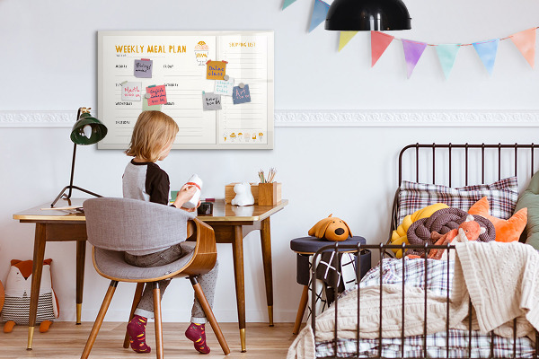 Decoratief glazen wandbord beschrijfbaar en magnetisch Maaltijdplan voor de week