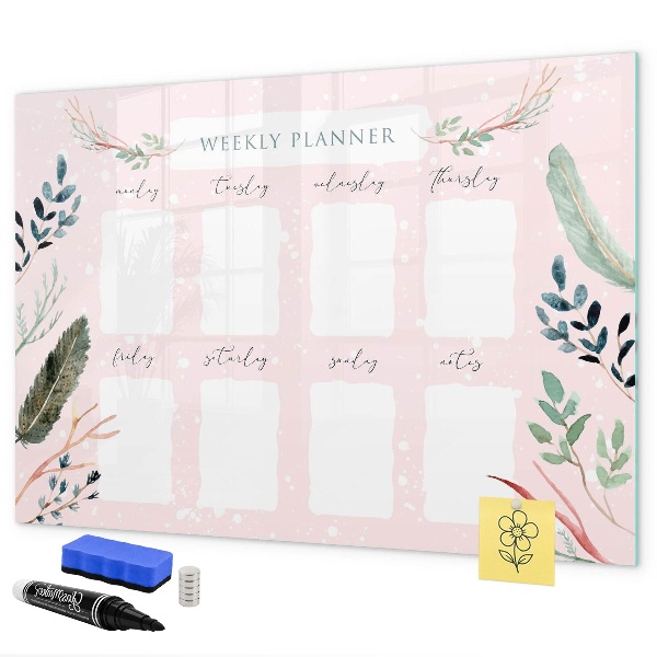 Memobord van glas met print inclusief neodymium magneten Weekplanner met ruimte voor foto's