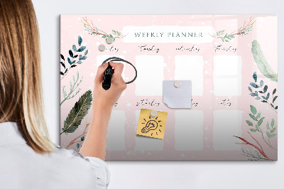 Memobord van glas met print inclusief neodymium magneten Weekplanner met ruimte voor foto's