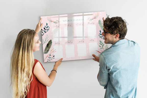 Memobord van glas met print inclusief neodymium magneten Weekplanner met ruimte voor foto's