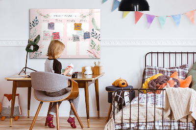 Memobord van glas met print inclusief neodymium magneten Weekplanner met ruimte voor foto's