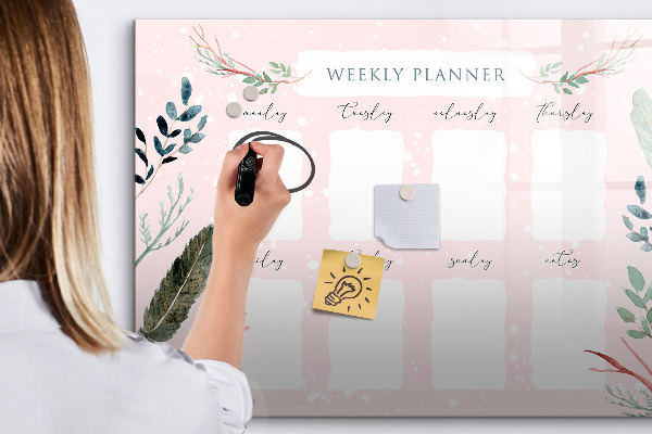 Memobord van glas met print inclusief neodymium magneten Weekplanner met ruimte voor foto's