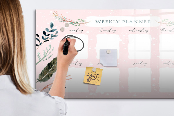 Memobord van glas met print inclusief neodymium magneten Weekplanner met ruimte voor foto's