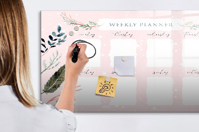 Memobord van glas met print inclusief neodymium magneten Weekplanner met ruimte voor foto's