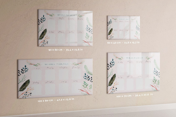 Memobord van glas met print inclusief neodymium magneten Weekplanner met ruimte voor foto's