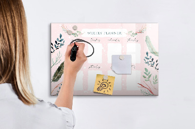 Memobord van glas met print inclusief neodymium magneten Weekplanner met ruimte voor foto's