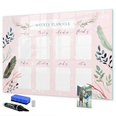 Memobord van glas met print inclusief neodymium magneten Weekplanner met ruimte voor foto's