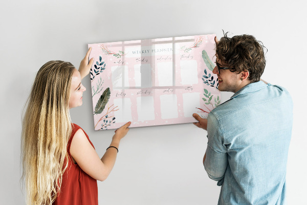 Memobord van glas met print inclusief neodymium magneten Weekplanner met ruimte voor foto's