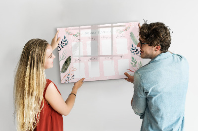 Memobord van glas met print inclusief neodymium magneten Weekplanner met ruimte voor foto's