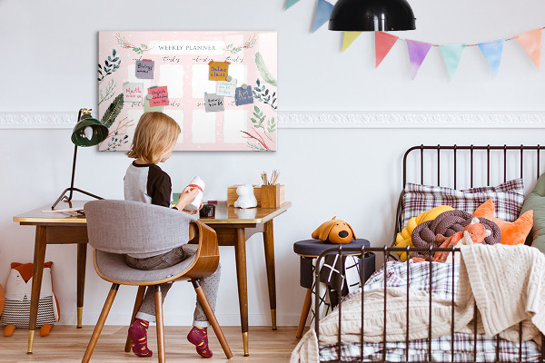 Memobord van glas met print inclusief neodymium magneten Weekplanner met ruimte voor foto's