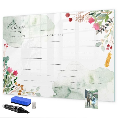 Memobord van glas met print inclusief neodymium magneten Een recept voor herinneringen en inspiratie.