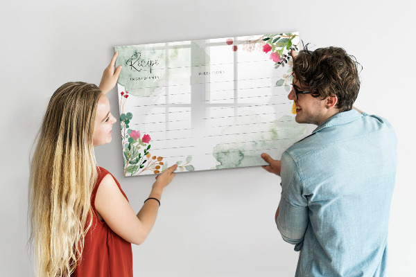 Memobord van glas met print inclusief neodymium magneten Een recept voor herinneringen en inspiratie.