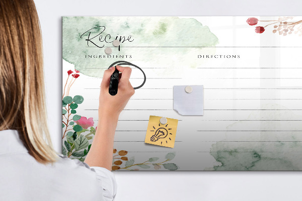 Memobord van glas met print inclusief neodymium magneten Een recept voor herinneringen en inspiratie.