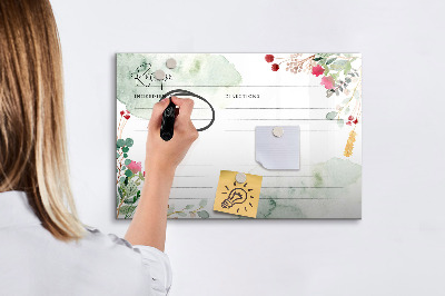 Memobord van glas met print inclusief neodymium magneten Een recept voor herinneringen en inspiratie.
