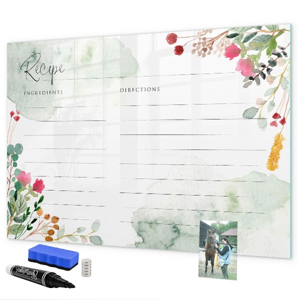 Memobord van glas met print inclusief neodymium magneten Een recept voor herinneringen en inspiratie.