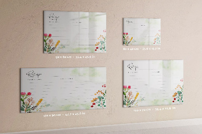 Decoratief glazen wandbord beschrijfbaar en magnetisch Een creatief prikbord voor recepten en herinneringen.