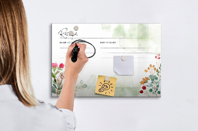 Decoratief glazen wandbord beschrijfbaar en magnetisch Een creatief prikbord voor recepten en herinneringen.