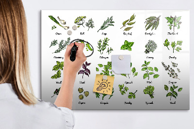 Decoratief glazen wandbord beschrijfbaar en magnetisch Kruiden en foto's op één plek