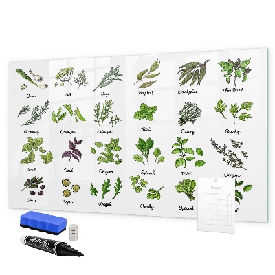 Decoratief glazen wandbord beschrijfbaar en magnetisch Kruiden en foto's op één plek
