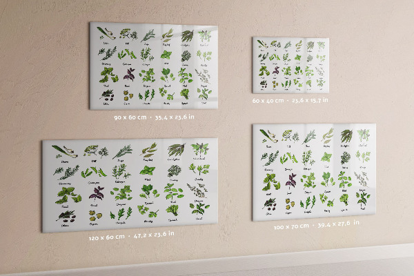 Decoratief glazen wandbord beschrijfbaar en magnetisch Kruiden en foto's op één plek