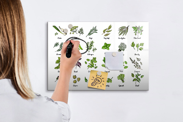 Decoratief glazen wandbord beschrijfbaar en magnetisch Kruiden en foto's op één plek