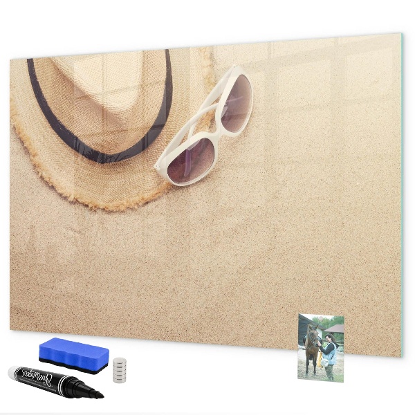 Memobord van glas met print inclusief neodymium magneten Zomerherinneringen op een kurkbord