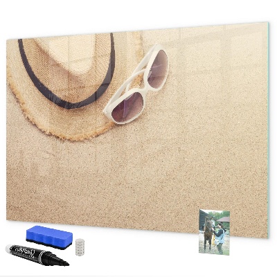 Memobord van glas met print inclusief neodymium magneten Zomerherinneringen op een kurkbord