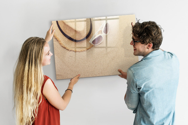 Memobord van glas met print inclusief neodymium magneten Zomerherinneringen op een kurkbord
