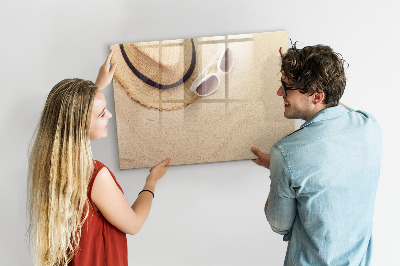 Memobord van glas met print inclusief neodymium magneten Zomerherinneringen op een kurkbord