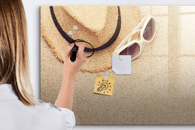 Memobord van glas met print inclusief neodymium magneten Zomerherinneringen op een kurkbord