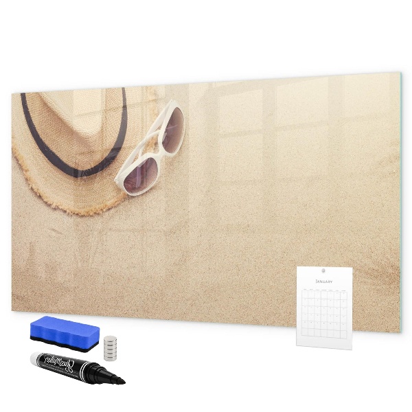 Memobord van glas met print inclusief neodymium magneten Zomerherinneringen op een kurkbord