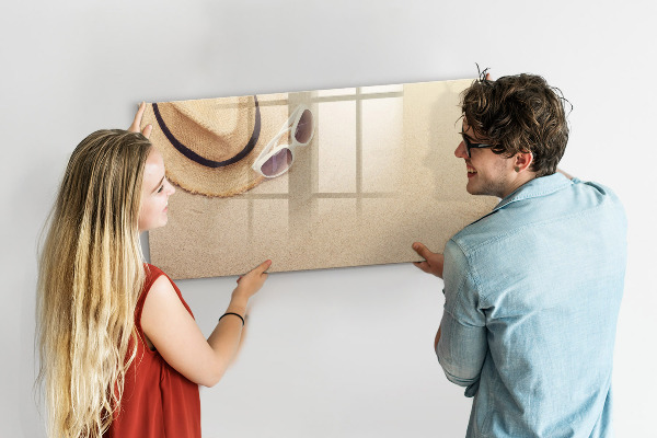 Memobord van glas met print inclusief neodymium magneten Zomerherinneringen op een kurkbord