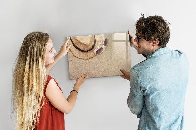Memobord van glas met print inclusief neodymium magneten Zomerherinneringen op een kurkbord