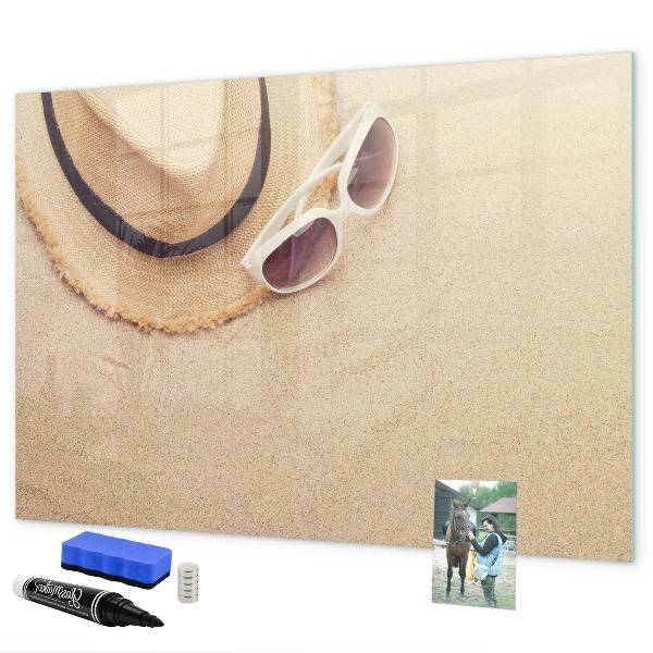 Memobord van glas met print inclusief neodymium magneten Zomerherinneringen op een kurkbord