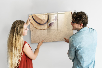 Memobord van glas met print inclusief neodymium magneten Zomerherinneringen op een kurkbord