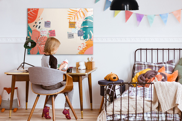 Decoratief glazen wandbord beschrijfbaar en magnetisch Prikbord voor creatieve herinneringen