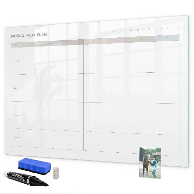 Memobord van glas met print inclusief neodymium magneten Maaltijdplan voor de hele week