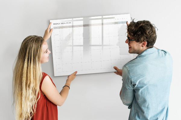 Memobord van glas met print inclusief neodymium magneten Maaltijdplan voor de hele week