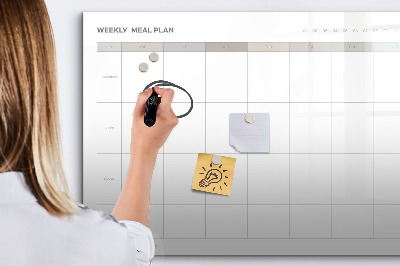 Memobord van glas met print inclusief neodymium magneten Maaltijdplan voor de hele week