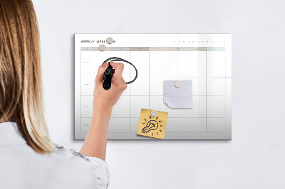 Memobord van glas met print inclusief neodymium magneten Maaltijdplan voor de hele week