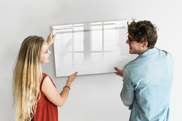Memobord van glas met print inclusief neodymium magneten Maaltijdplan voor de hele week