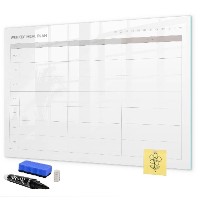 Decoratief glazen wandbord beschrijfbaar en magnetisch Maaltijdplan voor de week