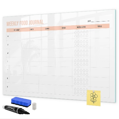 Memobord van glas met print inclusief neodymium magneten Wekelijks voedingsdagboek en aantekeningen