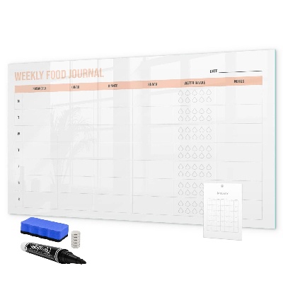 Memobord van glas met print inclusief neodymium magneten Wekelijks voedingsdagboek en aantekeningen