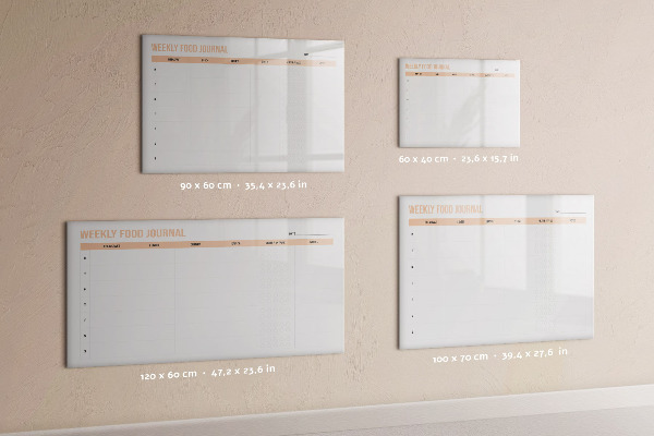 Memobord van glas met print inclusief neodymium magneten Wekelijks voedingsdagboek en aantekeningen